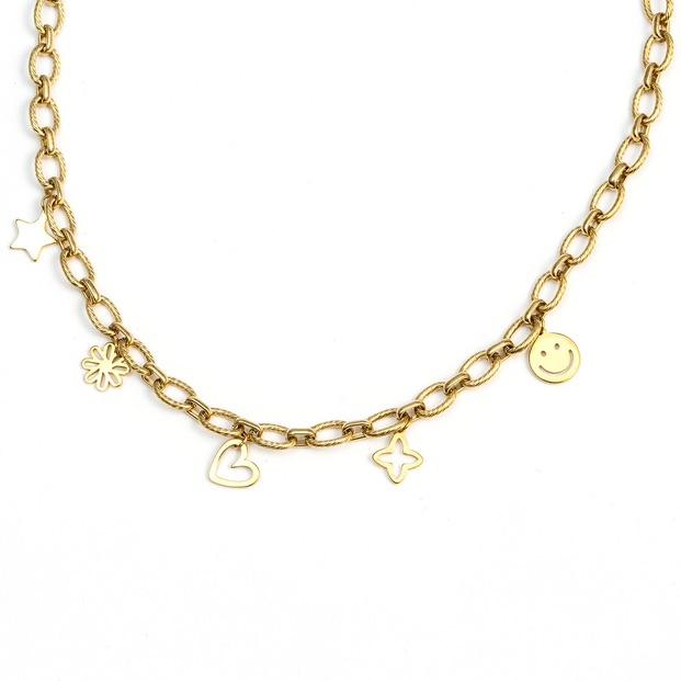 Collar de acero inoxidable con dijes gruesos dorados