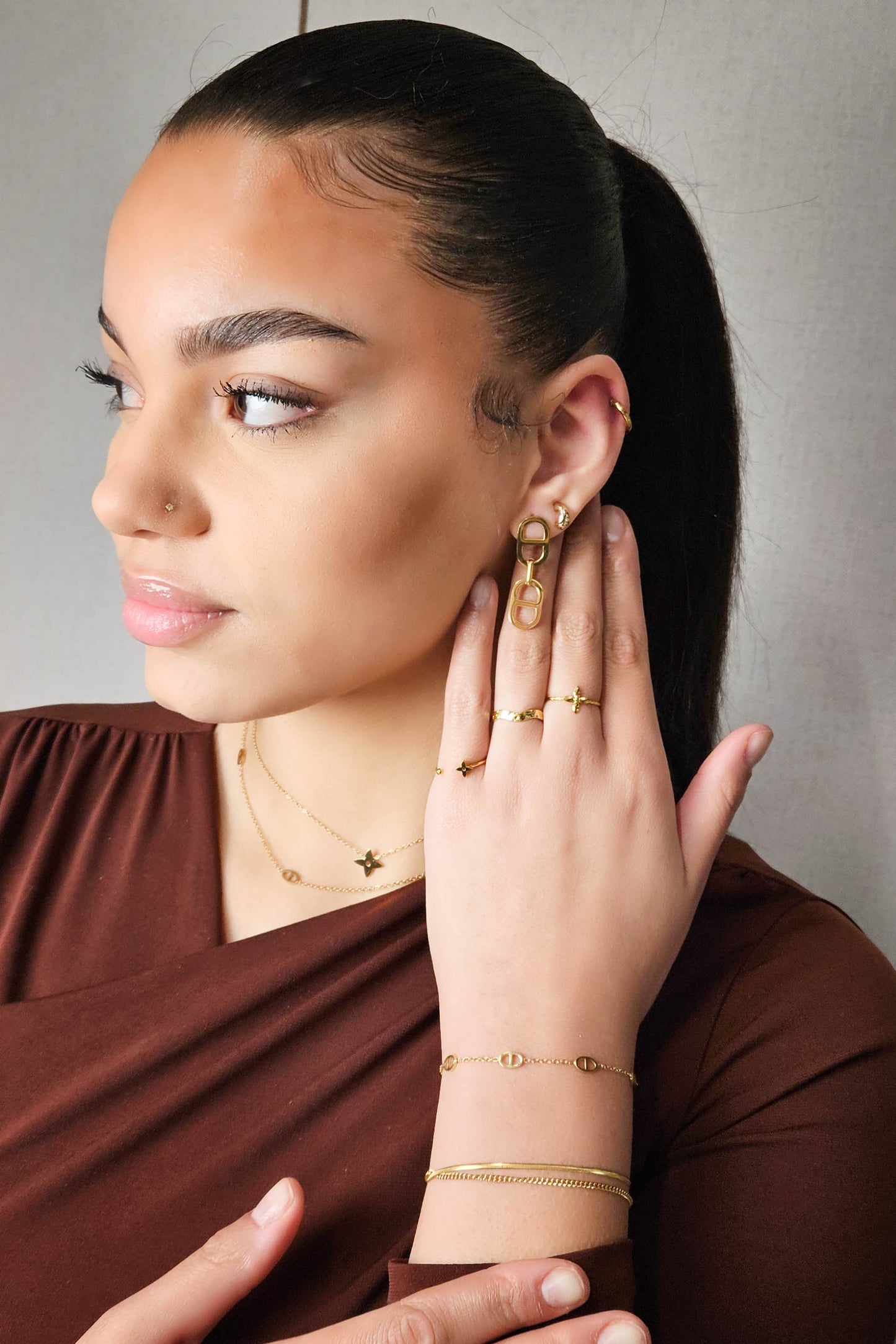 Cadena de acero inoxidable ovalada dorada