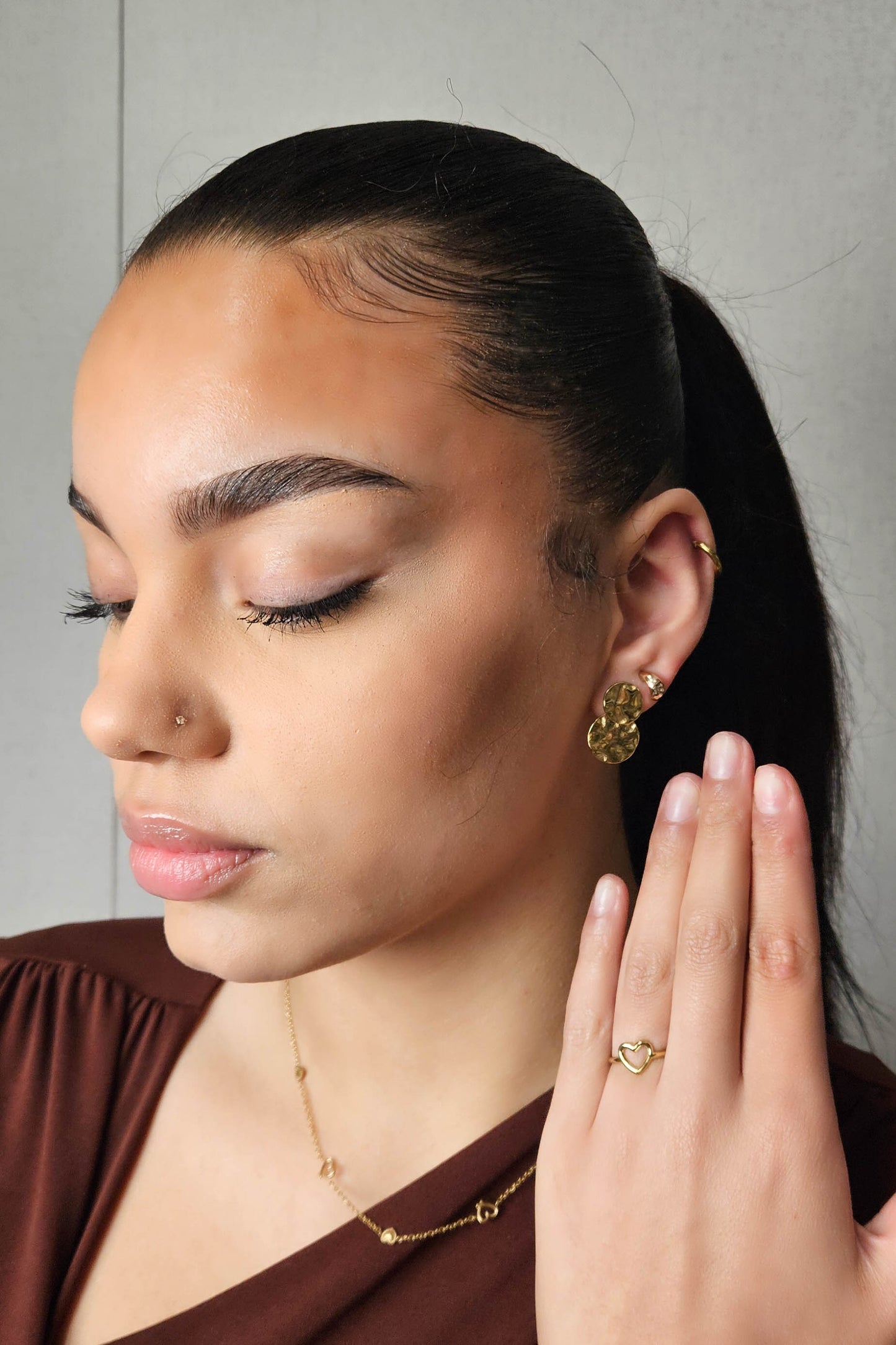 Pendientes de acero inoxidable Luna oro