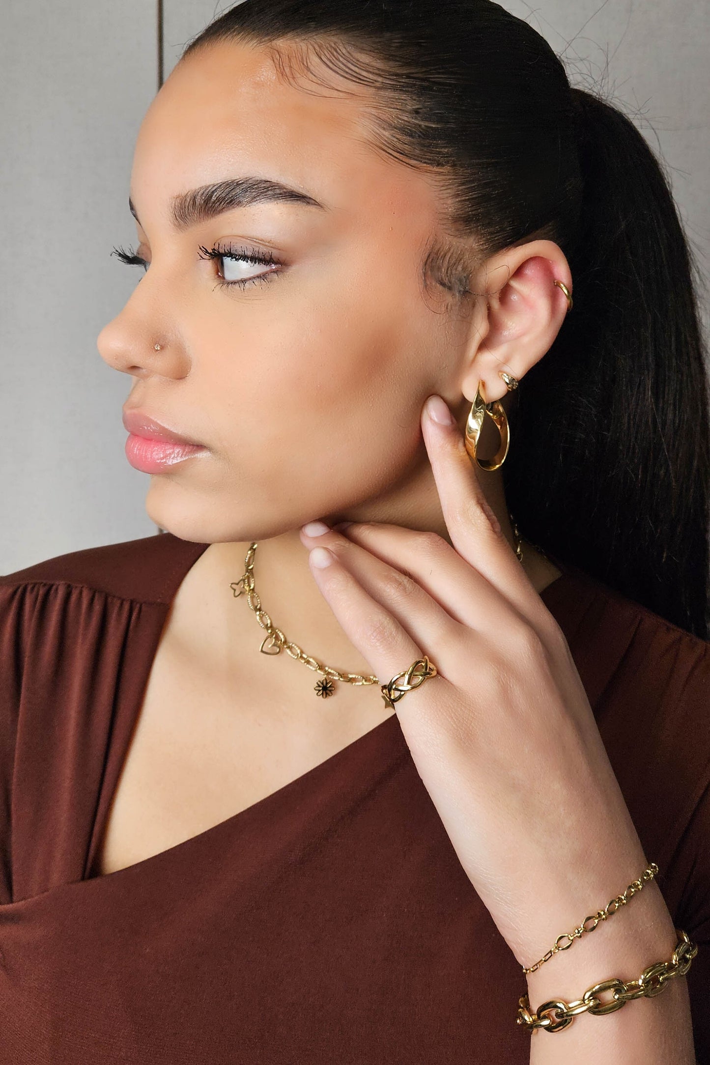 Pendientes de acero inoxidable Anillos Twist oro