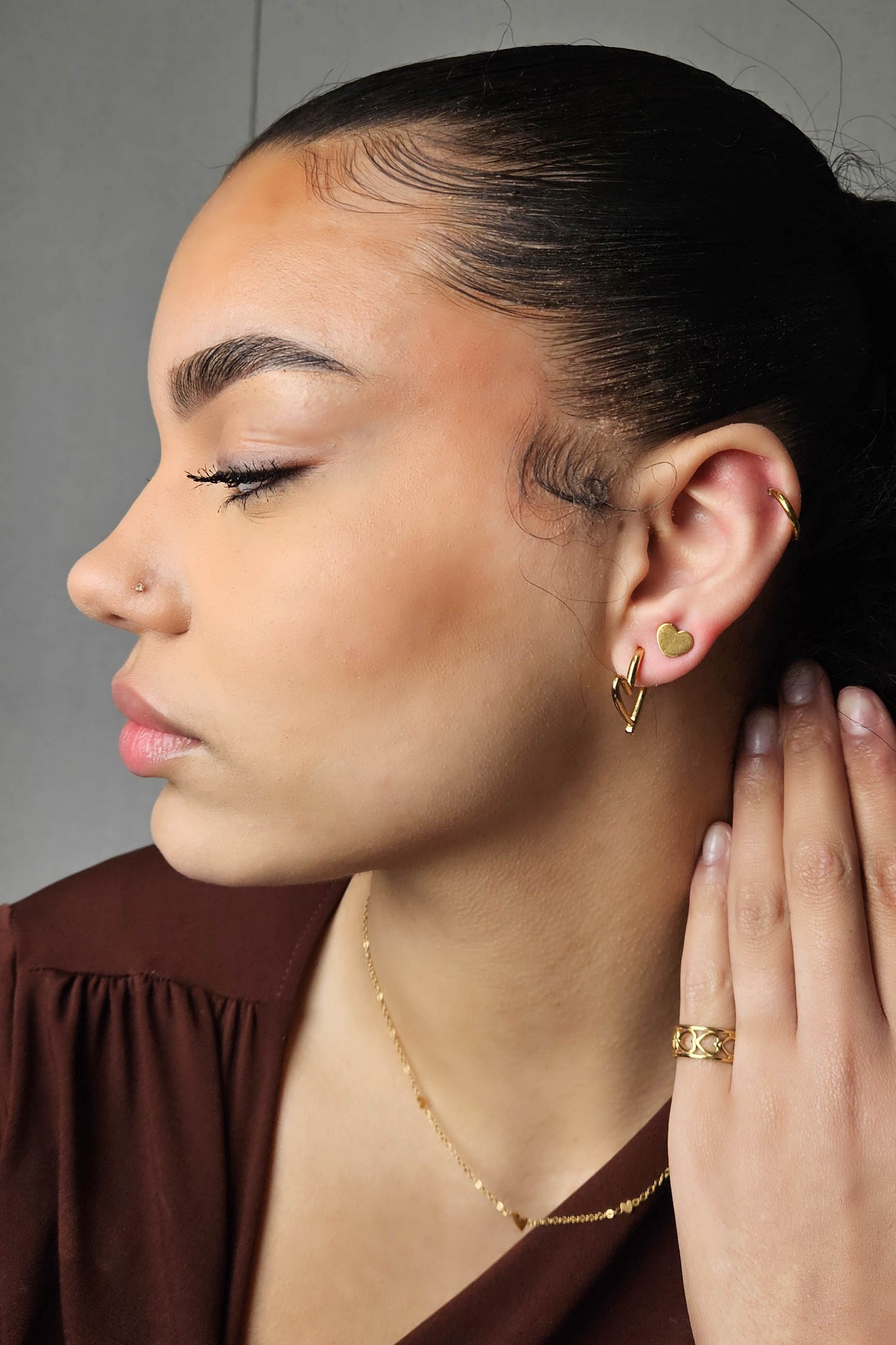 Pendientes de acero inoxidable con forma de corazón y dorados