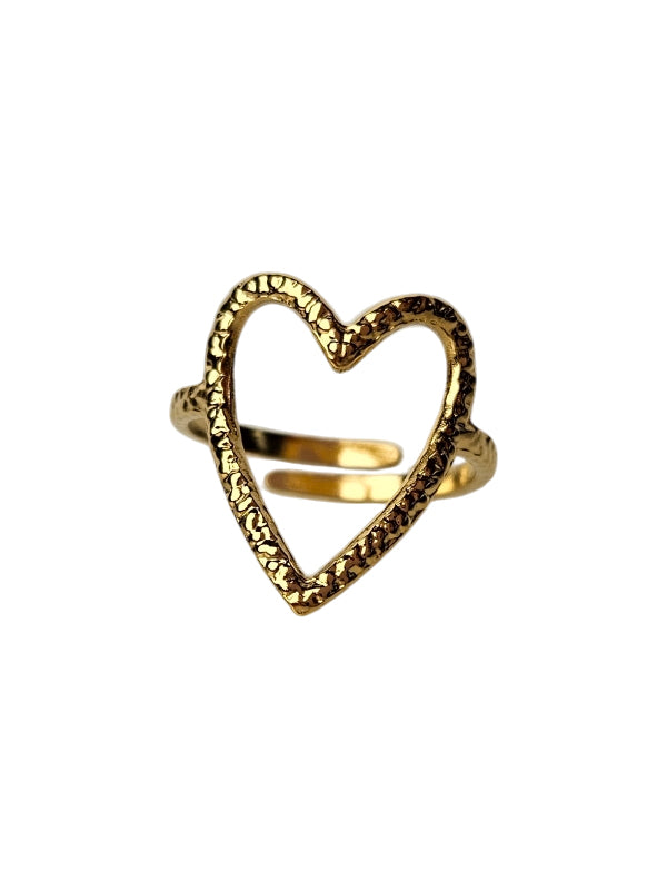 Anillo de acero inoxidable Love martillado oro