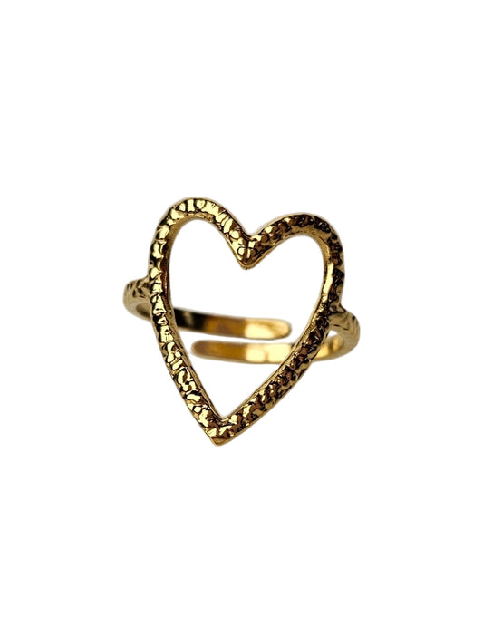 Anillo de acero inoxidable Love martillado oro