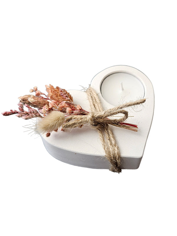 Portavelas de té con forma de corazón de hormigón