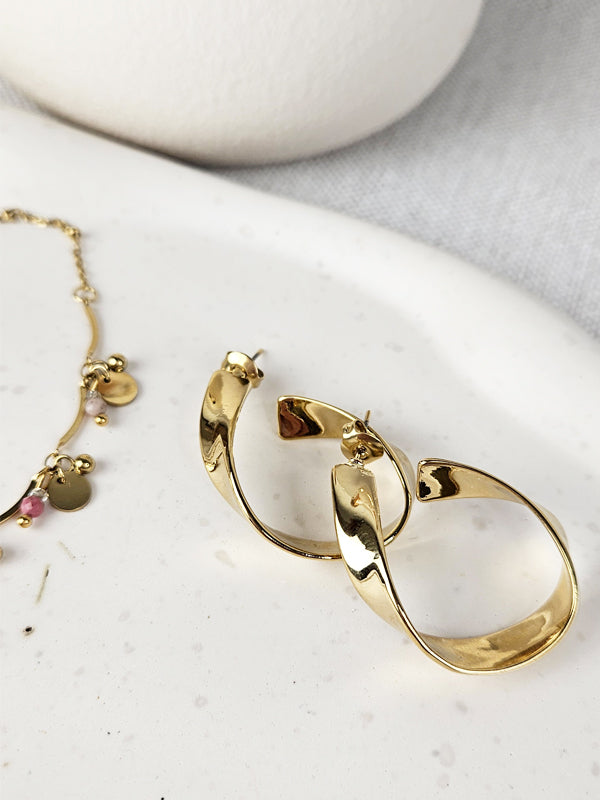 Pendientes de acero inoxidable Anillos Twist oro