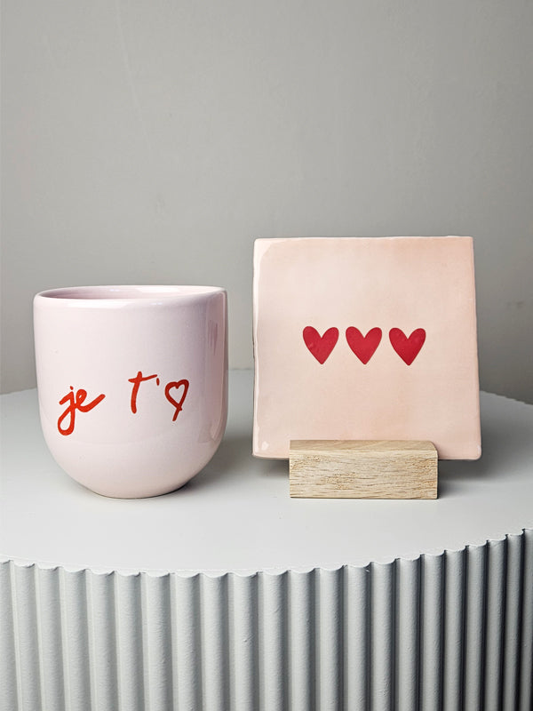 Set de regalo de San Valentín Taza y Azulejo rosa