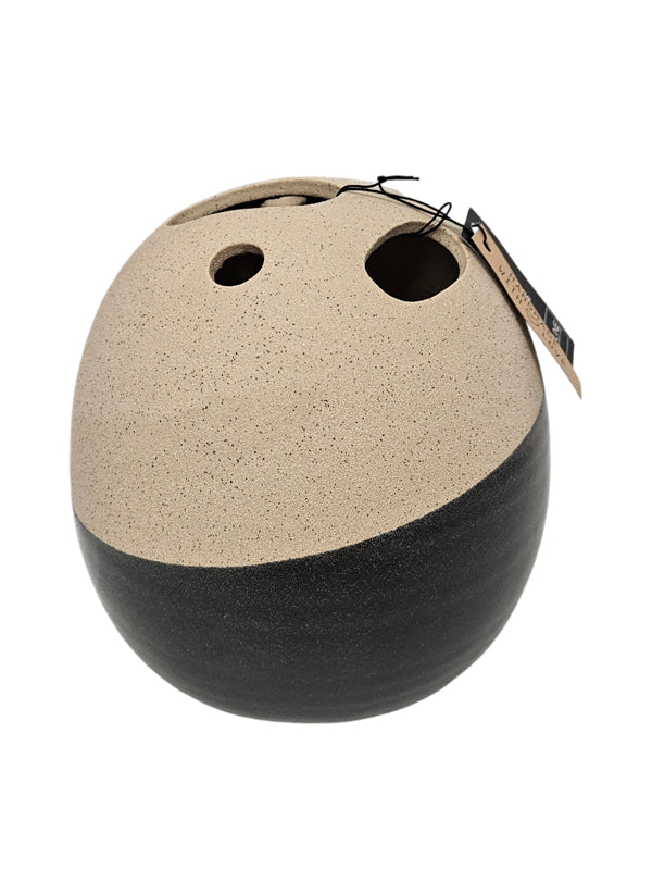 J-Line Jarrón Esférico Cerámica Beige Negro L