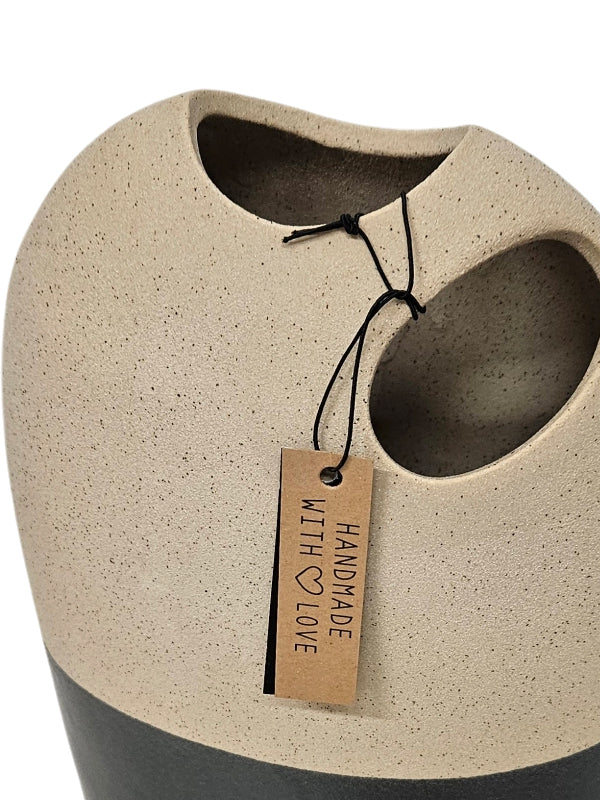 J-Line Jarrón Alto Cerámica Beige/Negro Large