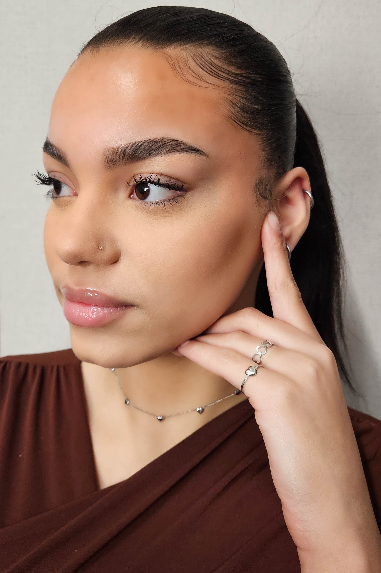 Cadena de acero inoxidable Multicorazones 3D plata