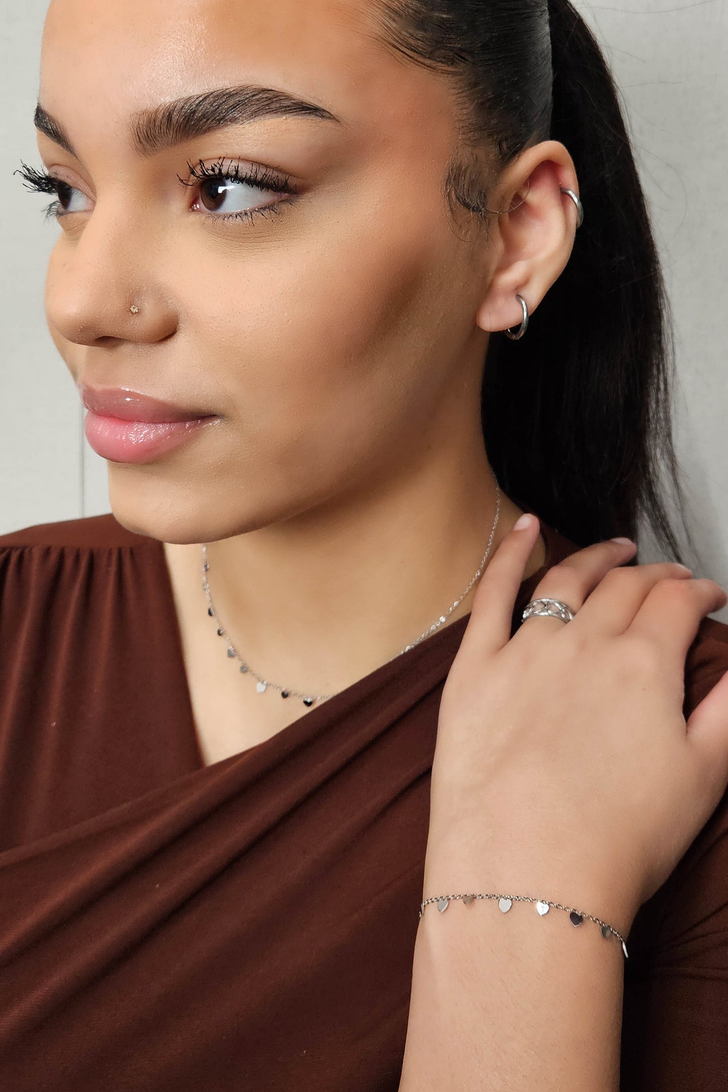 Collar de acero inoxidable Multi Hearts plata