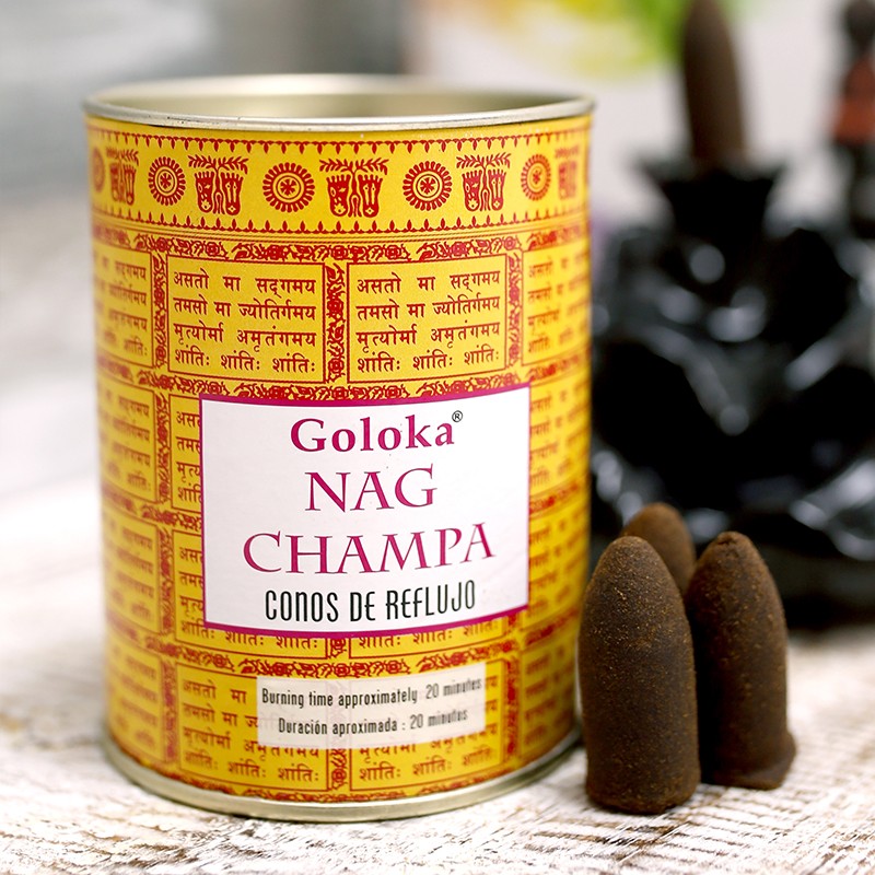 Conos de incienso de reflujo Nag Champa – Goloka (24 unidades)