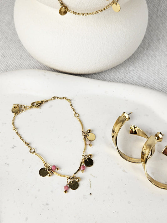 Pulsera de acero inoxidable Multi Monedas dulce oro rosa