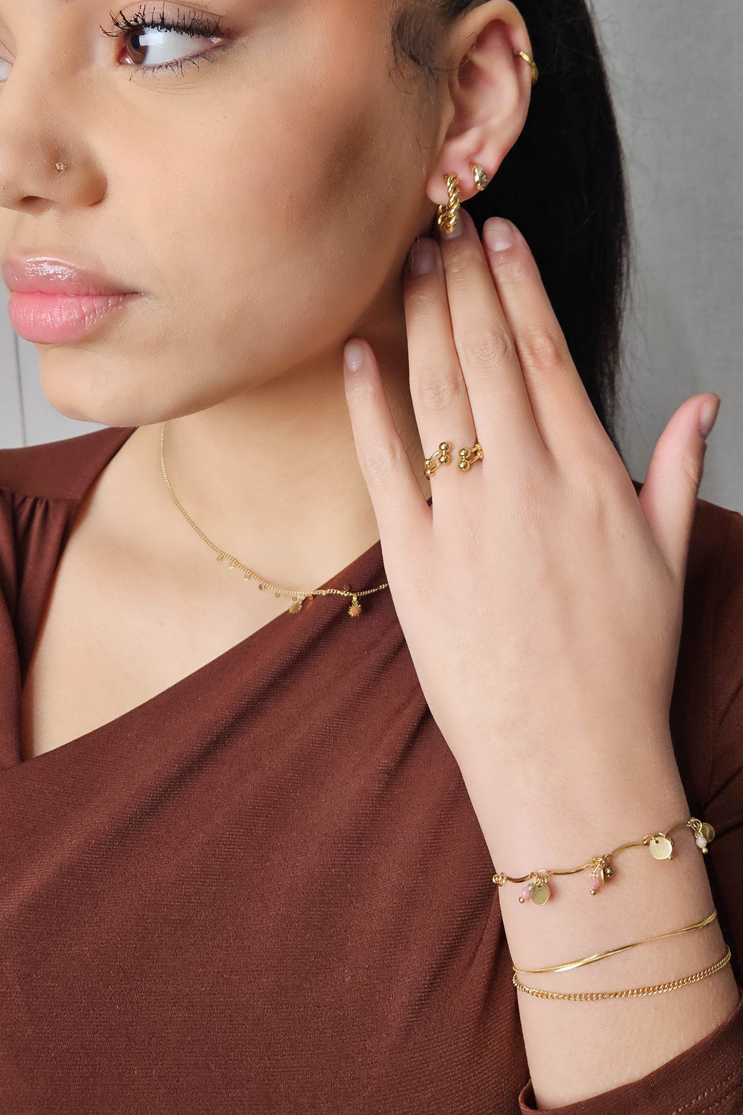 Pulsera de acero inoxidable Multi Monedas dulce oro rosa