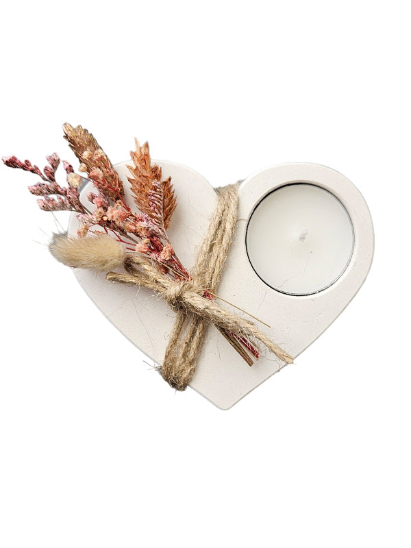 Portavelas de té con forma de corazón de hormigón