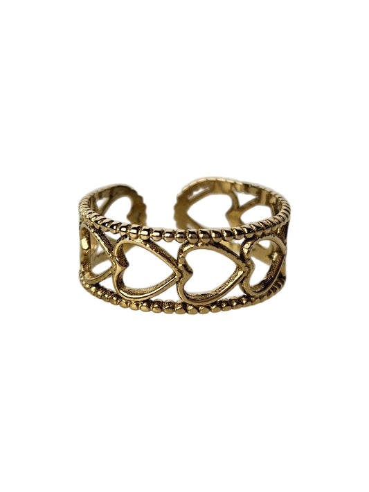 Anillo de acero inoxidable Corazones capturados oro
