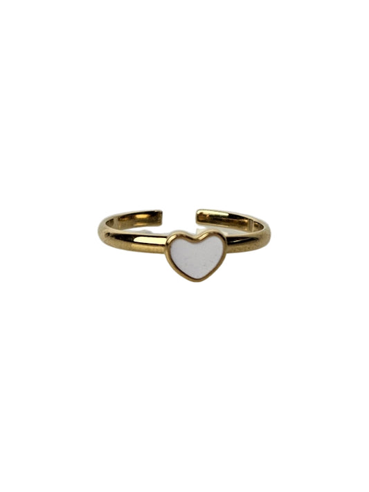 Anillo de acero inoxidable con un solo corazón blanco en oro