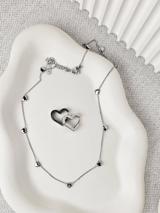 Cadena de acero inoxidable Multicorazones 3D plata