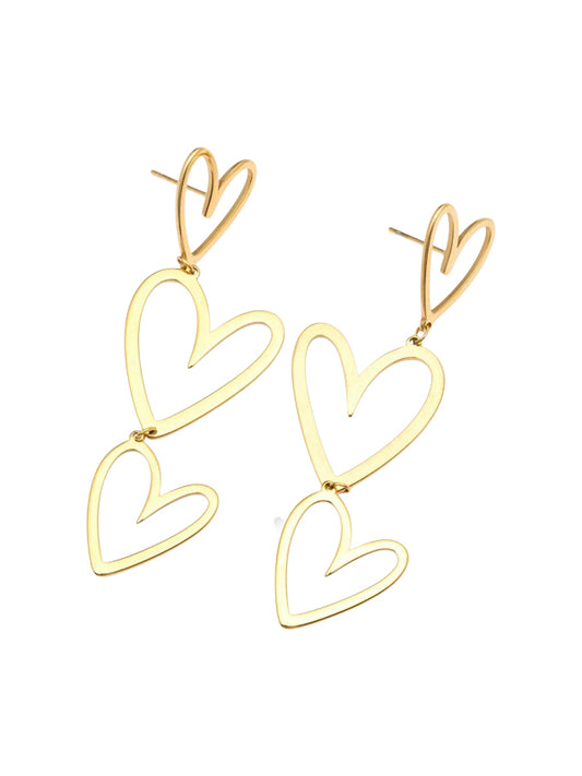Pendientes de acero inoxidable con corazones dorados