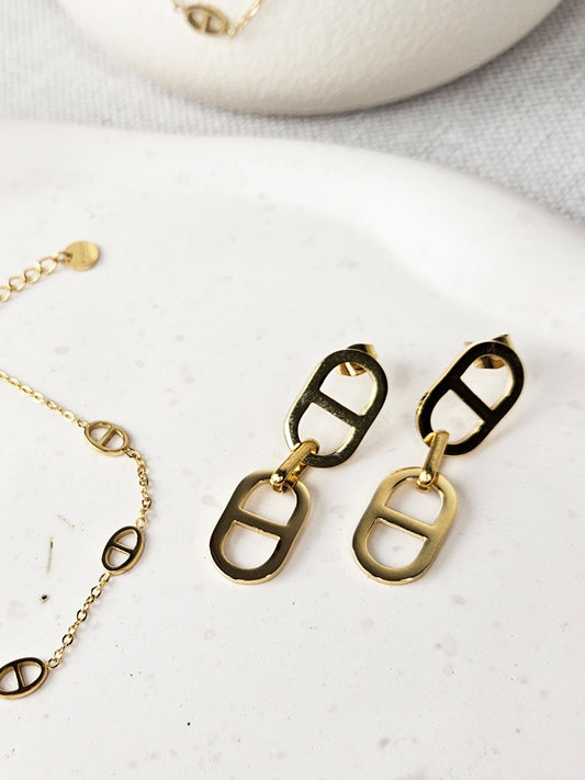 Pendientes de acero inoxidable ovalados dorados