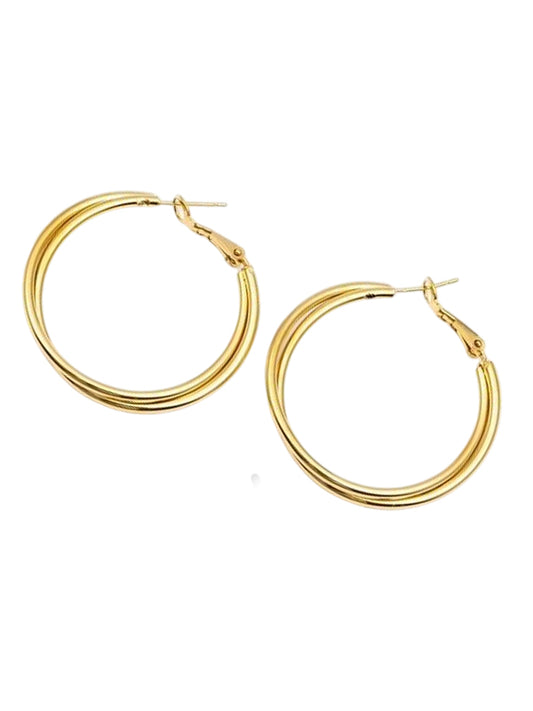 Pendientes de acero inoxidable Anillos Doble oro