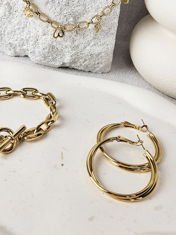 Pendientes de acero inoxidable Anillos Doble oro