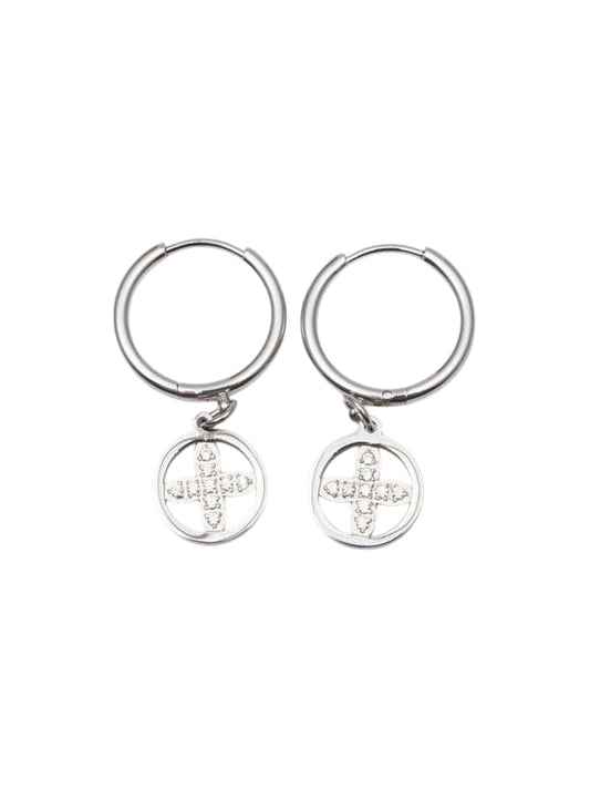 Pendientes de acero inoxidable con piedras de flor de plata