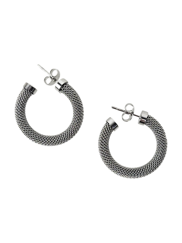 Pendientes de acero inoxidable con anillos de cadena de plata