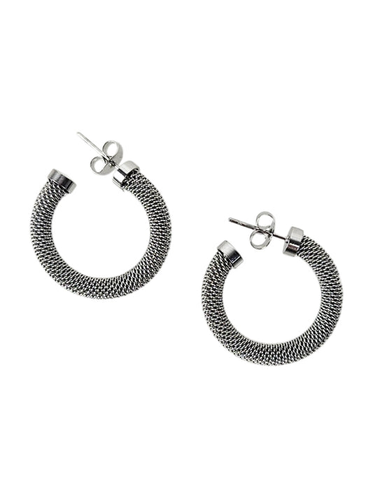 Pendientes de acero inoxidable con anillos de cadena de plata