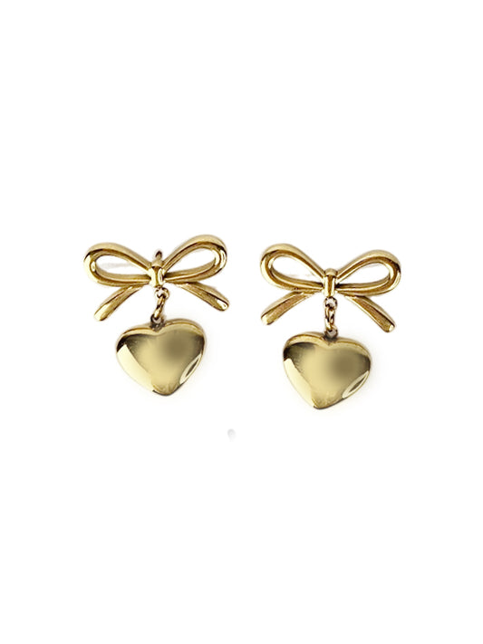 Pendientes de acero inoxidable con lazo de corazón dorado